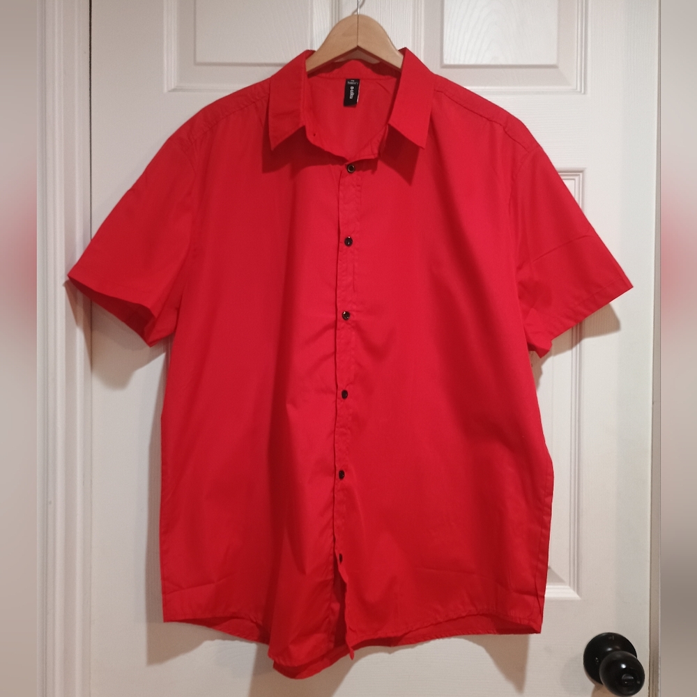 Women's Ouku Classic Red Button Down Short Sleeve Lightweight Shirt Size 2X
